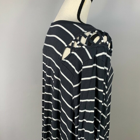 Maurices 24/7 Mini Shift A-line Dress Tunic Women 3XL B&W Stripe Detail Shoulder - Picture 5 of 11